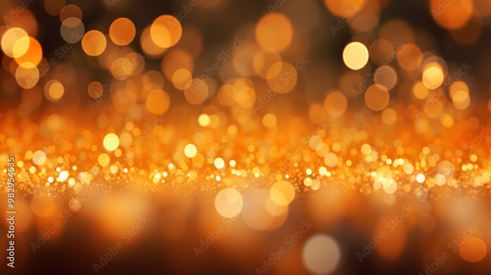 Fototapeta premium Blur bookeh gold lights or flashes on a dark orange color background