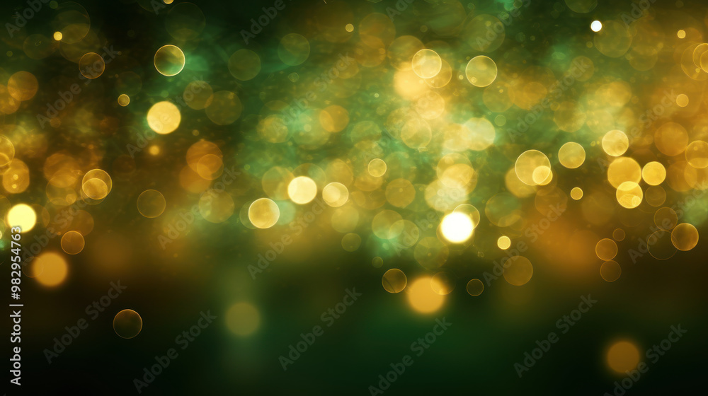 Obraz premium Blur bookeh gold lights or flashes on a dark green color background