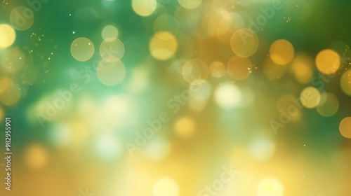 Blur bookeh gold lights or flashes on a light green color background
