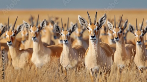 Herd of Graceful Gazelles Grazing in Vast Arid Landscape