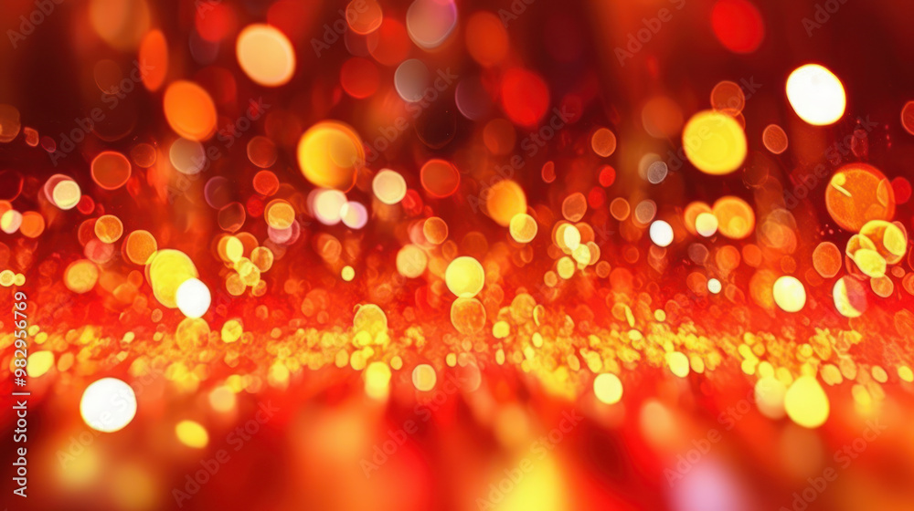 Blur bookeh gold lights or flashes on a vivid red color background Blur bookeh gold lights or flashes on a vivid red color background