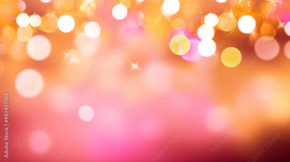 Blur bookeh gold lights or flashes on a vivid pink color background
