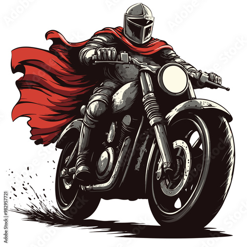 vector knight on motorcycle on white background .Generative AI