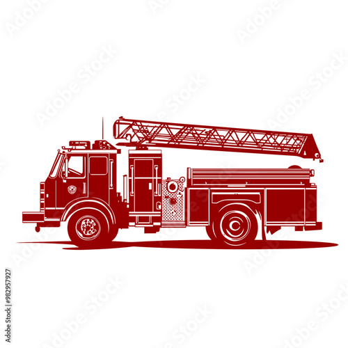 vector silhouette of a fire engine car on a white background .Generative A