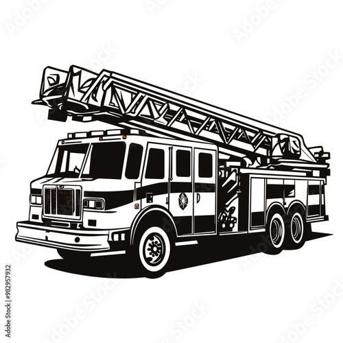 vector silhouette of a fire engine car on a white background .Generative A