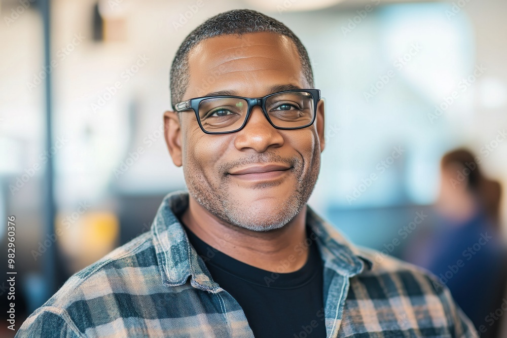 Portrait of a confident man in glasses with a plaid shirt. Portrait of a confident man in glasses with a plaid shirt.