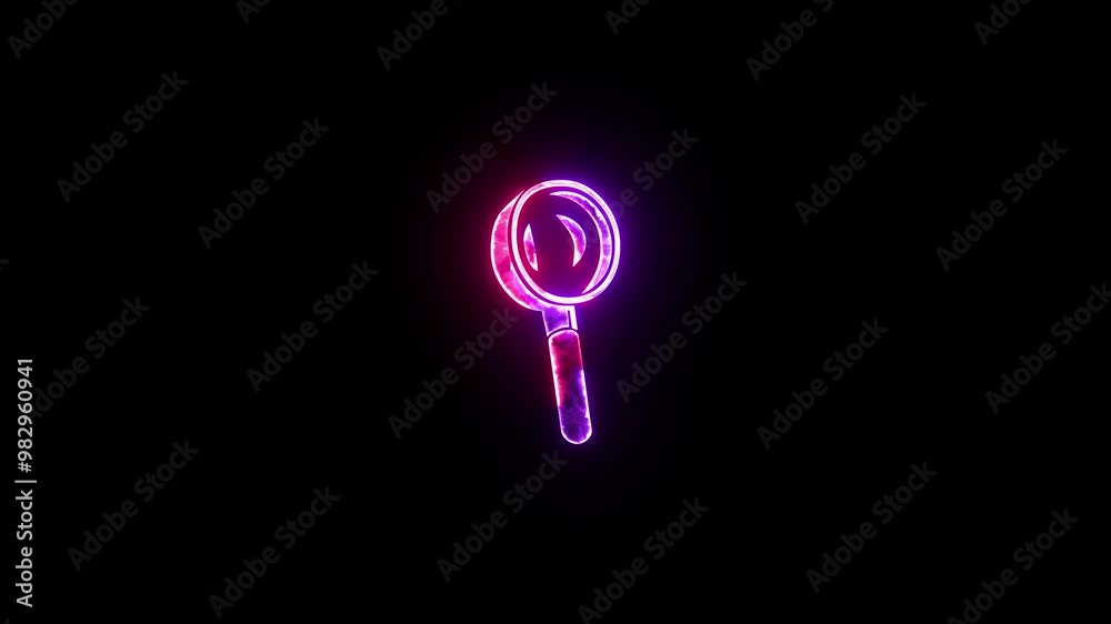 Magnifying glass icon glow neon fire symbol animation Magnifying glass icon glow neon fire symbol animation