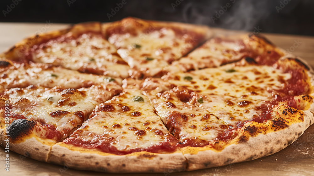 Close-up of a wood-fired pizza with melted cheese, bubbling sauce, and golden crust, steam rising from the surface, ultra-realistic, HDR lighting Close-up of a wood-fired pizza with melted cheese, bubbling sauce, and golden crust, steam rising from the surface, ultra-realistic, HDR lighting