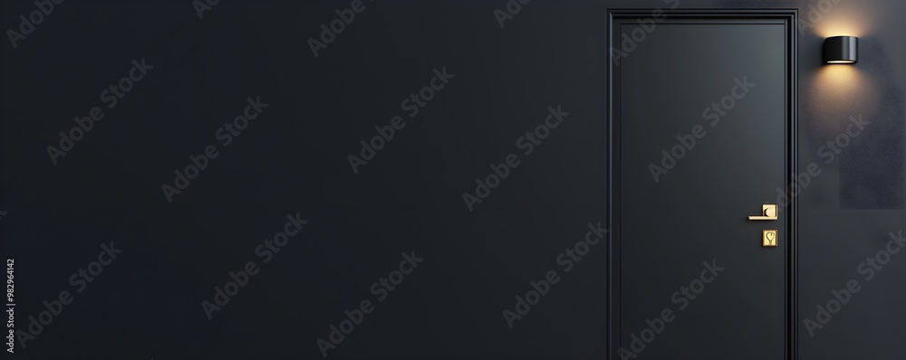 Sleek black electronic door lock, futuristic office environment, 3D illustration Sleek black electronic door lock, futuristic office environment, 3D illustration