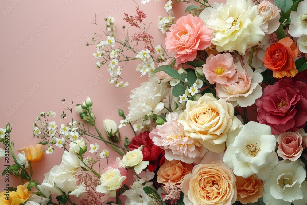 Colorful flower bouquet with a pink background. Colorful flower bouquet with a pink background.