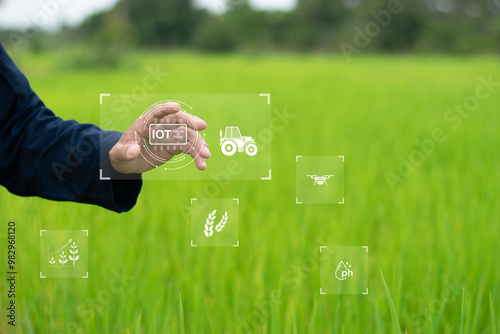 Smart agriculture is controlled and commanded via wireless network systems for sustainable agriculture, reducing unnecessary costs and increasing profits. photo