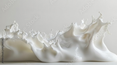 dynamic milk splash frozen in time against stark white background creamy waves and droplets create abstract sculptural forms