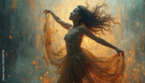 Graceful Woman Dancing in Flowing Dress: Elegance, Beauty, and Artistic Expression