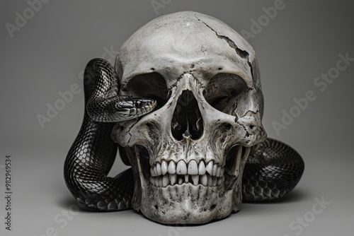 Obraz na płótnie A skull with a snake wrapped around it