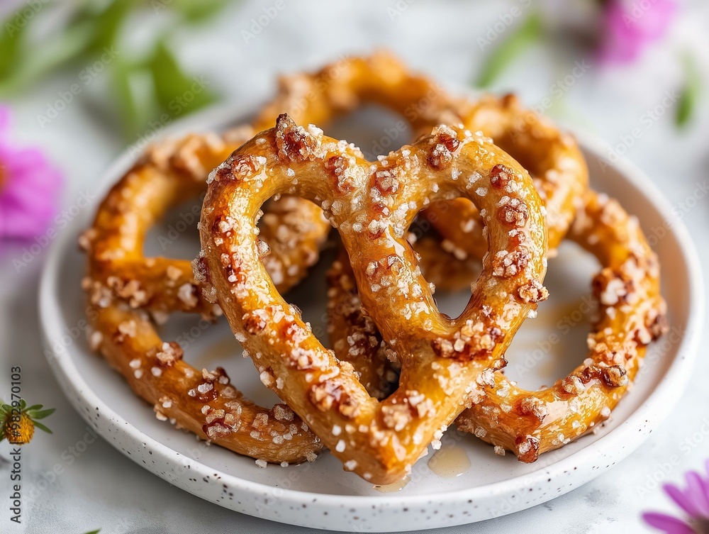 Heart-Shaped Pretzels with Honey and Flowers: Sweet and Romantic Treat Heart-Shaped Pretzels with Honey and Flowers: Sweet and Romantic Treat