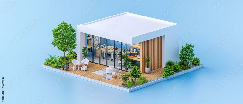 Fototapeta premium Modern Minimalist House with Lush Surroundings