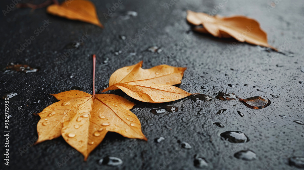 Bright Autumn Leaves on Wet Asphalt Background for Design, Wallpaper, and Creativity Bright Autumn Leaves on Wet Asphalt Background for Design, Wallpaper, and Creativity