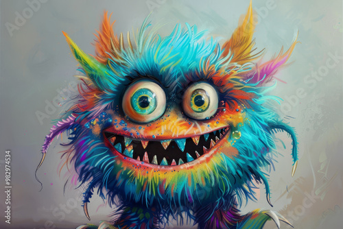 A colorful monster with big eyes and a big smile