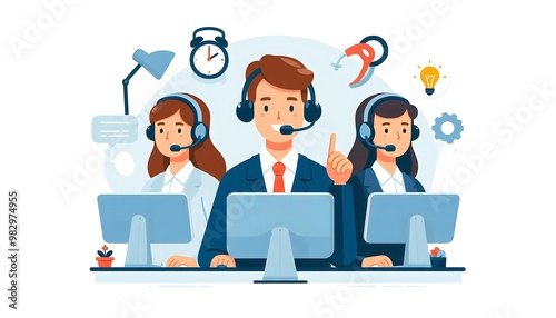 call center flat design illustration 