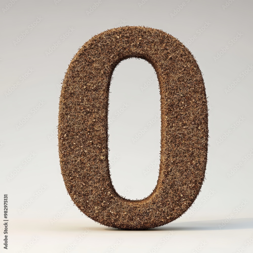 3D number 0 with soil texture realistic modern design, soft lighting, white background. 3D number 0 with soil texture realistic modern design, soft lighting, white background.