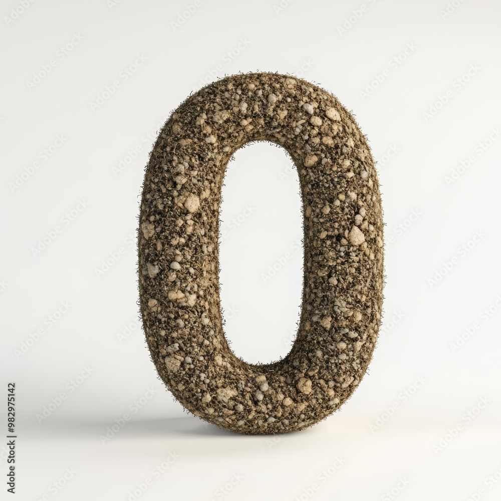 3D number 0 with soil texture realistic modern design, soft lighting, white background. 3D number 0 with soil texture realistic modern design, soft lighting, white background.