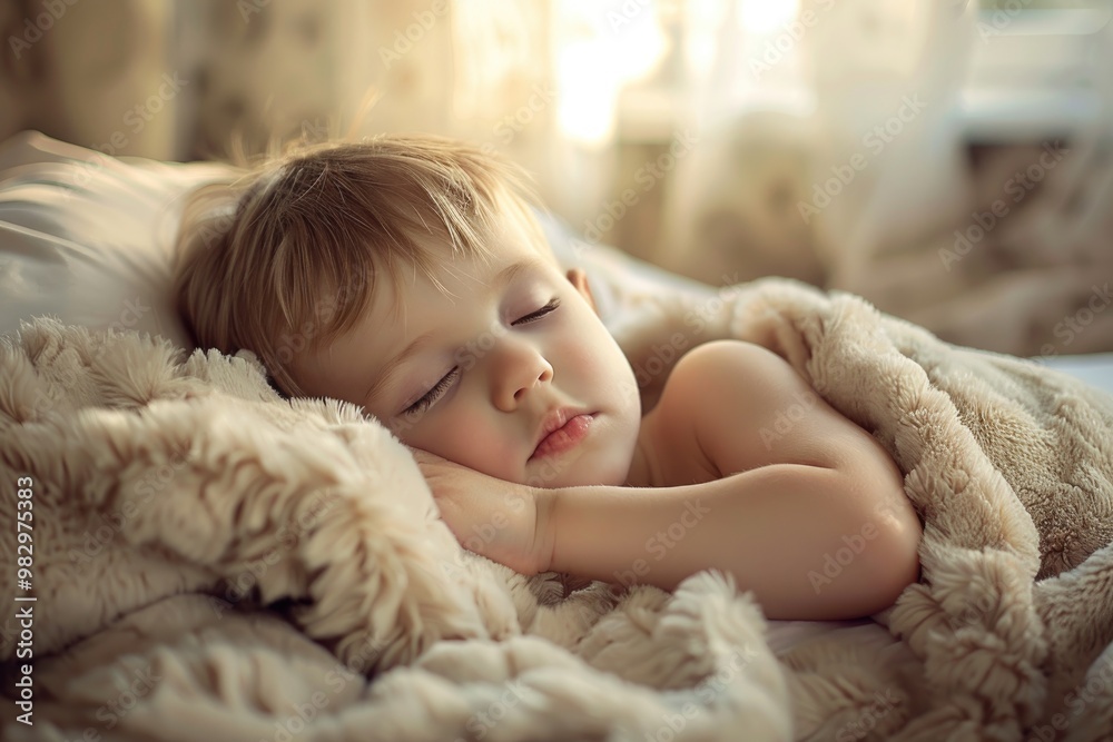Peaceful Sleeping Child with Cozy Blanket in Warm Pastel Tones Peaceful Sleeping Child with Cozy Blanket in Warm Pastel Tones