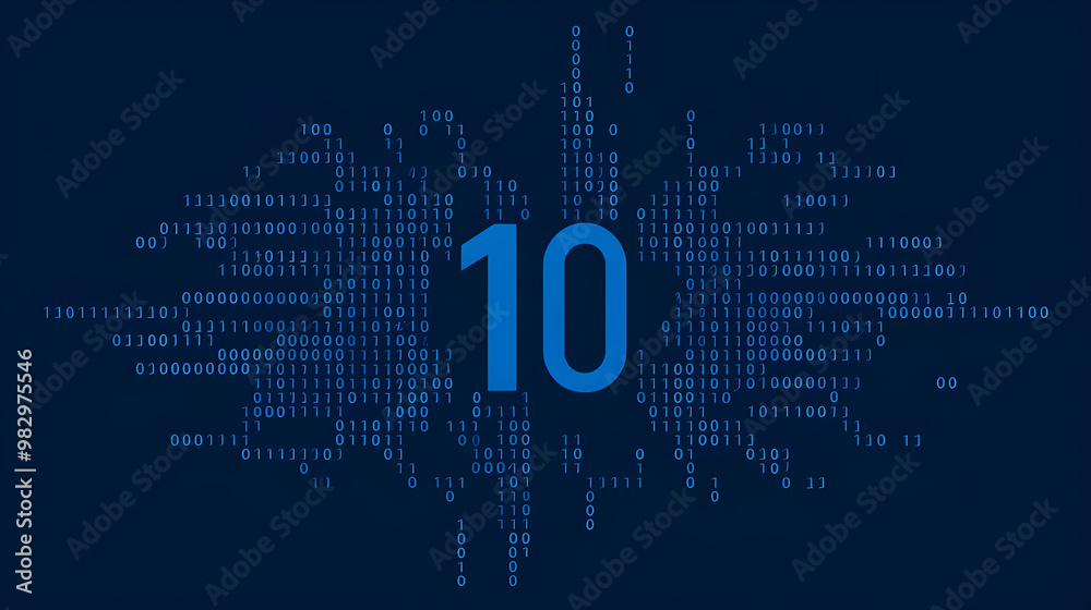 Fototapeta premium Blue digital binary data on computer screen. Abstract information technology background. Digital binary code matrix background.