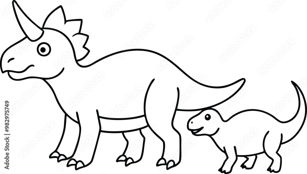 Fototapeta premium Colorful Dinosaurs T Rex and Triceratops Vector Scene for Kids 