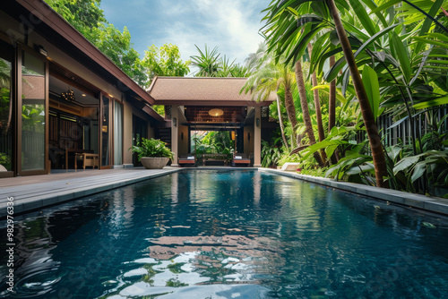 Wallpaper Mural A large pool with a house in the background Torontodigital.ca