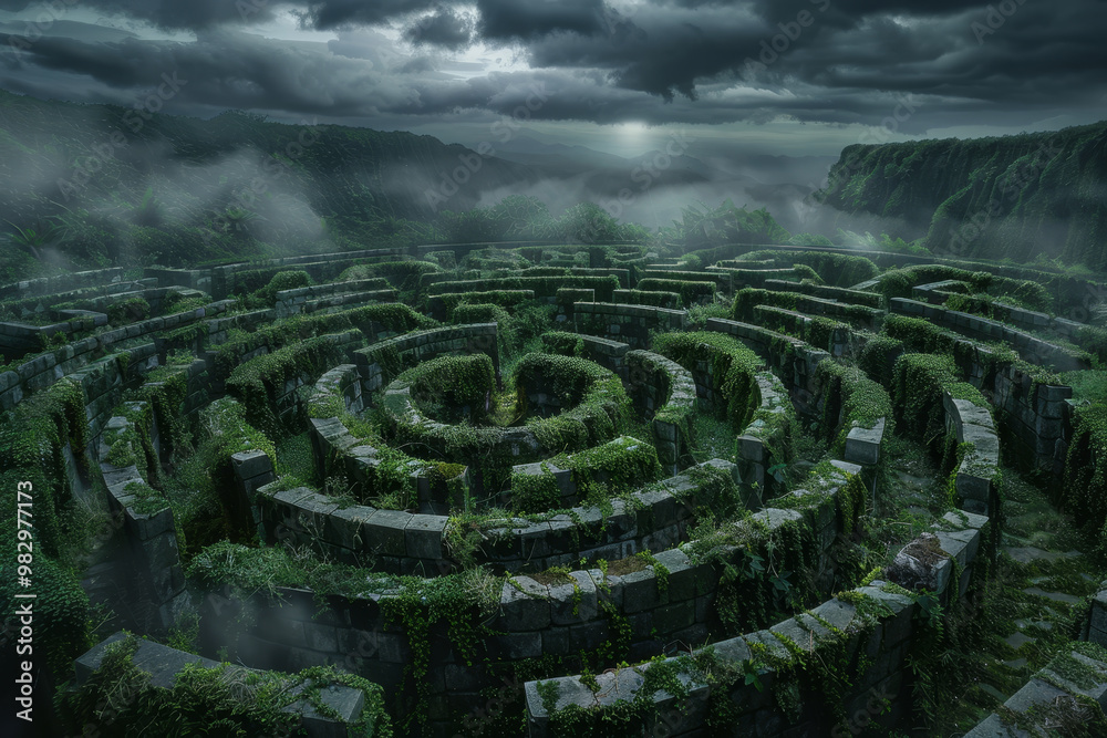 A maze with a lot of greenery and vines A maze with a lot of greenery and vines