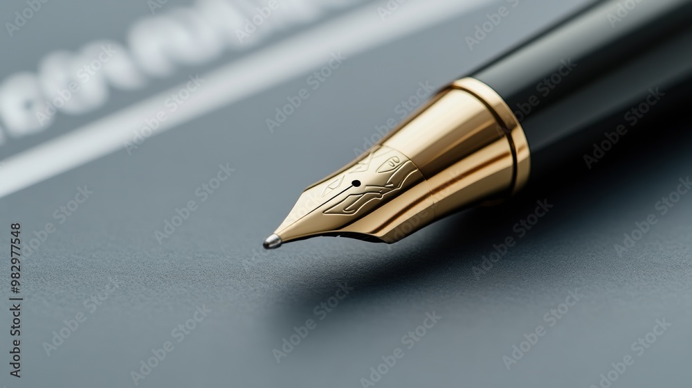 A close up of a fountain pen on top of paper, AI