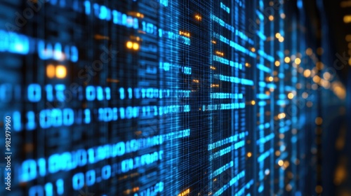 Wallpaper Mural A blue digital concept featuring binary numbers and glowing visual effects Torontodigital.ca