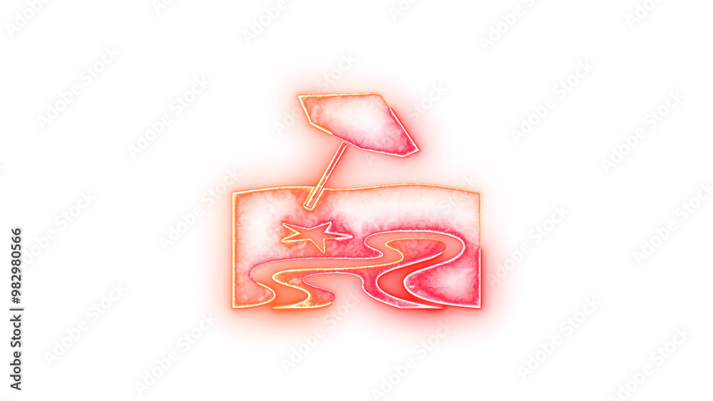 Beach symbol icon neon glow on transparent background brown red color Beach symbol icon neon glow on transparent background brown red color