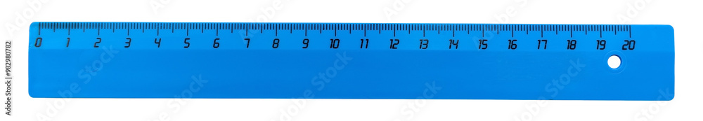 School plastic blue ruler on white background. Ruler isolate. School stationery School plastic blue ruler on white background. Ruler isolate. School stationery