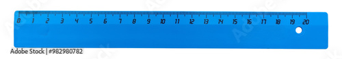 Foto School plastic blue ruler on white background