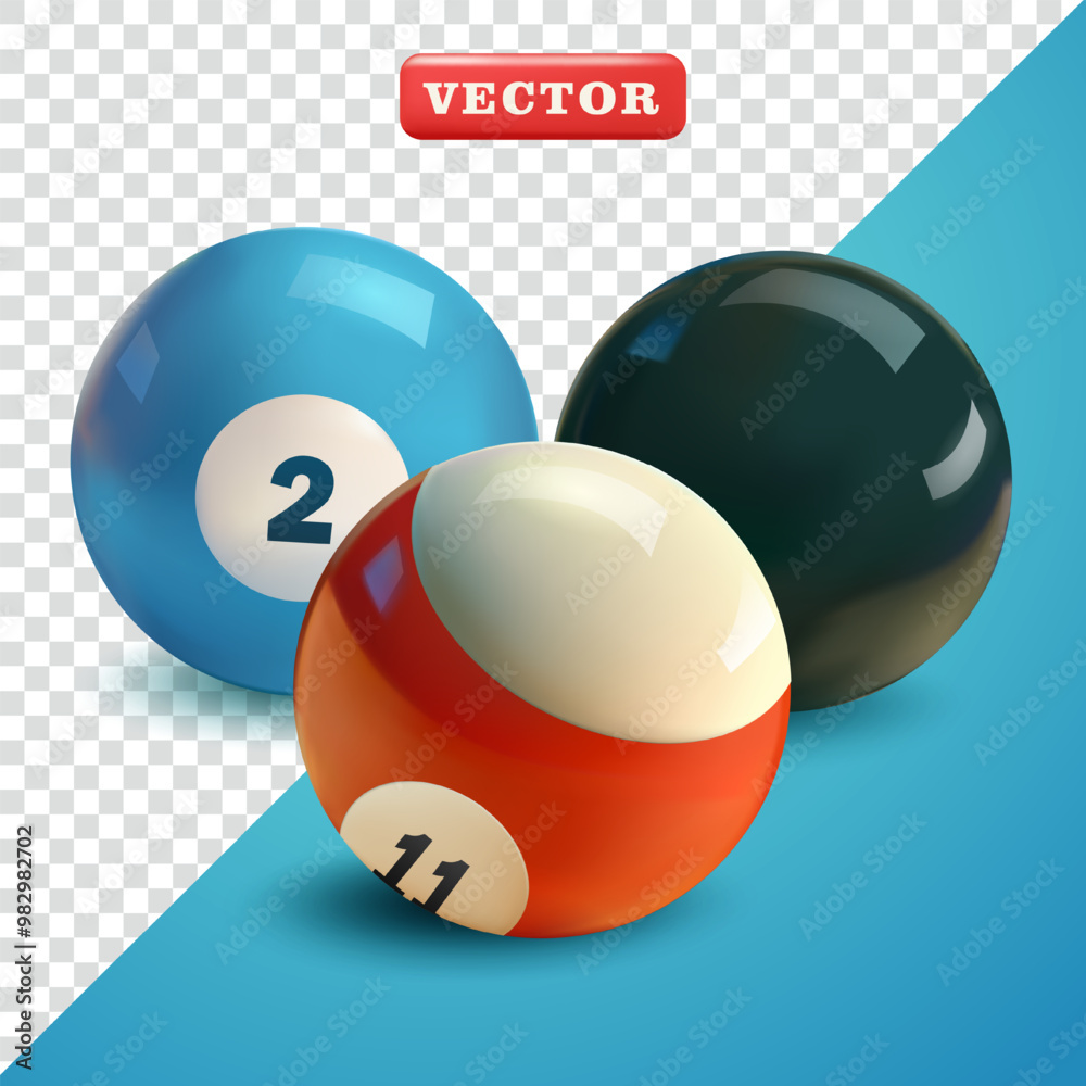 Billiard balls, 3d vector. Suitable for sports, games and design elements