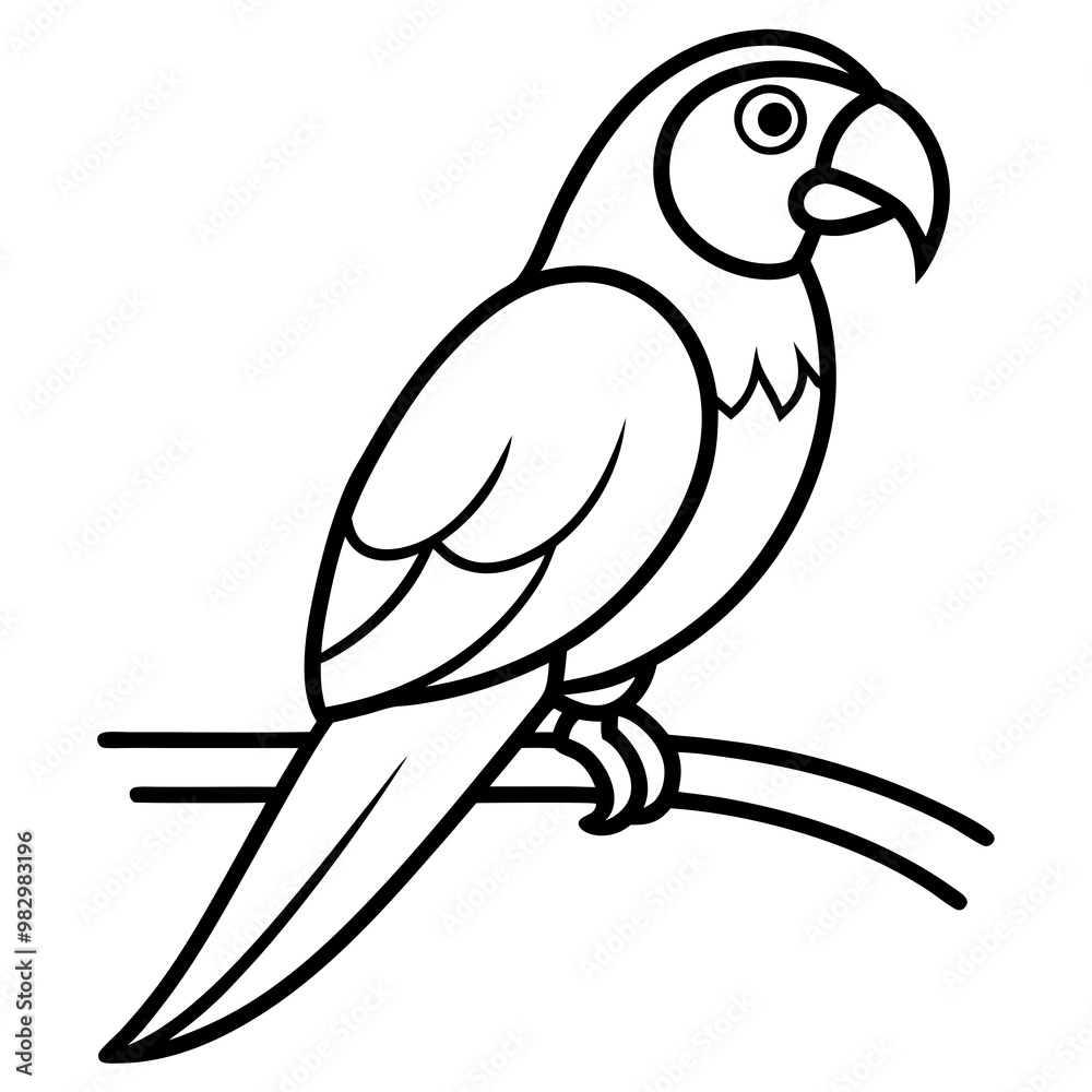 Fototapeta premium Abstract Parrot Perch Clean Line Art on White Vector