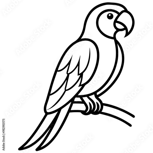 Abstract Parrot Perch Clean Line Art on White Vector