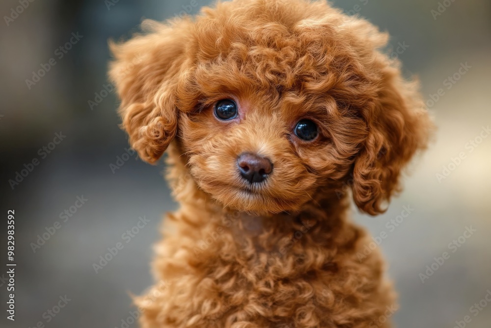 Toy Poodle Standing Proudly: Cute Puppy Dog with Curly Red-Brown Coat Toy Poodle Standing Proudly: Cute Puppy Dog with Curly Red-Brown Coat