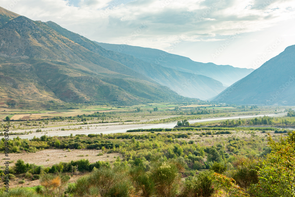 Obraz premium Mountain landscape in Albania. The beautiful summer nature in Europe. Adventure travel in Albania. 