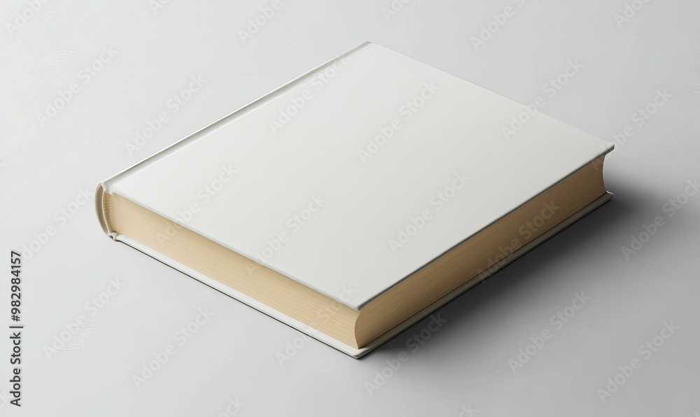 Closed, white book with gold pages.