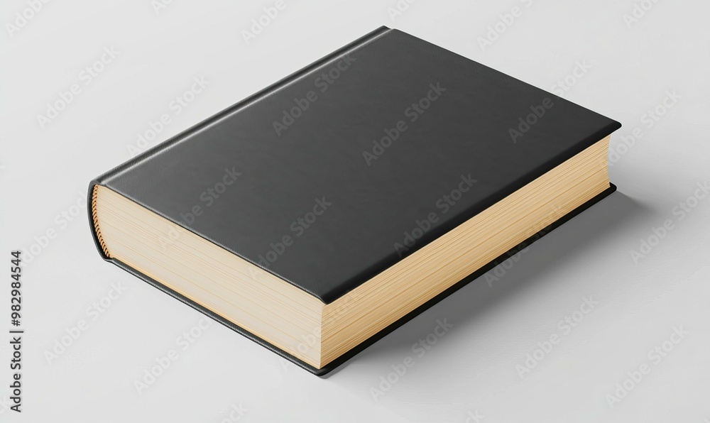 Black hardback book with yellowed pages. Black hardback book with yellowed pages.