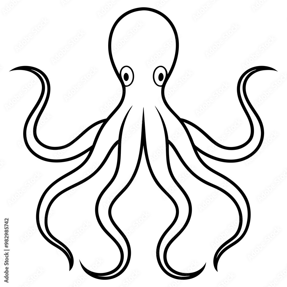 Elegant Black Line Octopus on White Canvas
