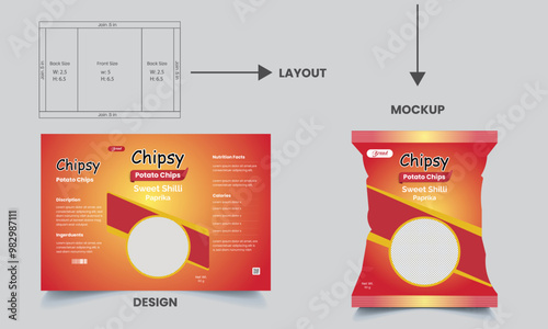 potato chips packaging template design, vector illustrations with mockup, crispy ripple potato chips, chips packaging, packaging, chips, vector illustration