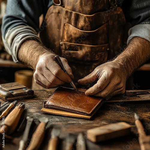 Artisan Creating Handmade Leather Craftwork