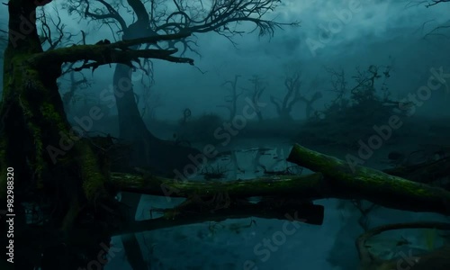 Eerie and mysterious swamp at night captured in a haunting time-lapse
