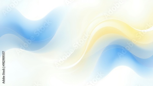 Abstract blue and yellow waves on white background.