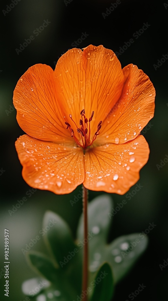 Closeup of an orange flower with water droplets on petals Closeup of an orange flower with water droplets on petals