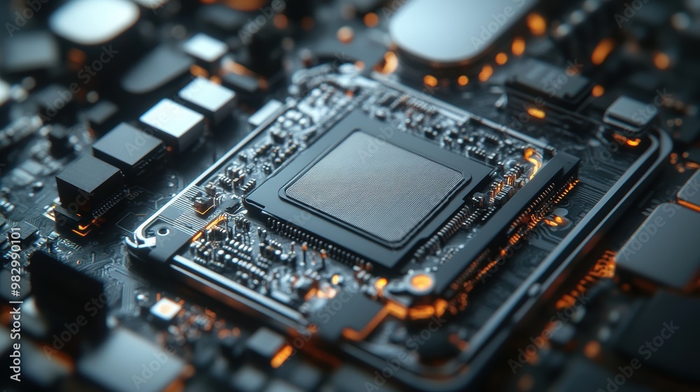 Close-Up of Modern Electronic Circuit Board Design