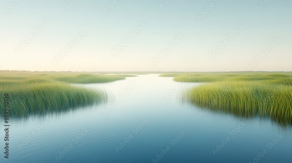 A calm body of water with a few trees in the background A calm body of water with a few trees in the background